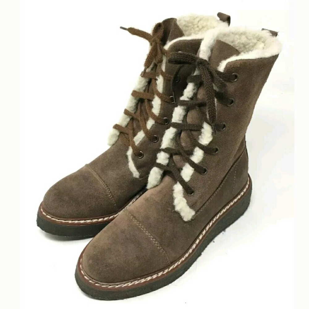 Charles Jourdan Brown Suede Shearling-Lined Lace-Up Winter Boots
